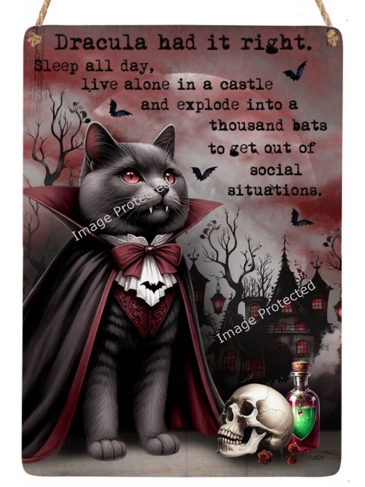 Black Cat Metal Sign - Dracula/Catula - Funny Quote