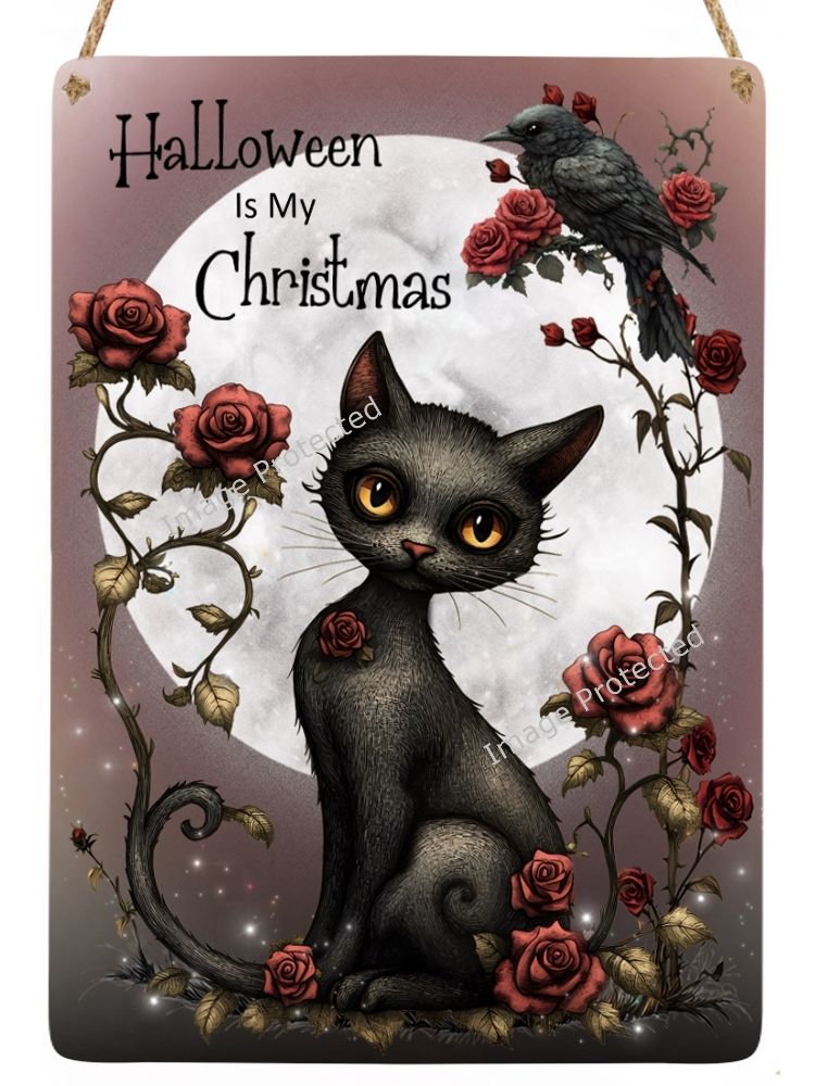 Black Cat Metal Sign - Halloween is My Christmas