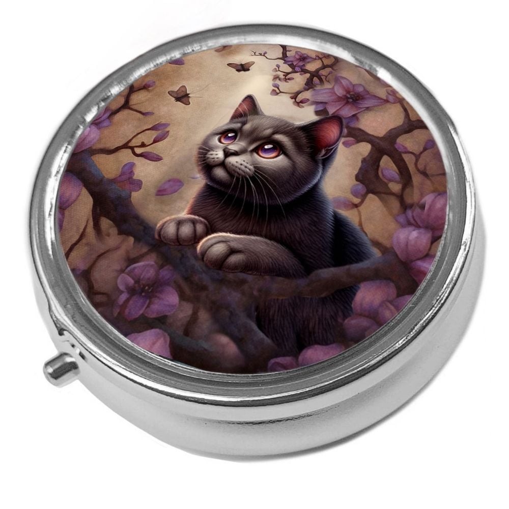 Courage Kitten - Metal Pill Box - Cat Trinket Box