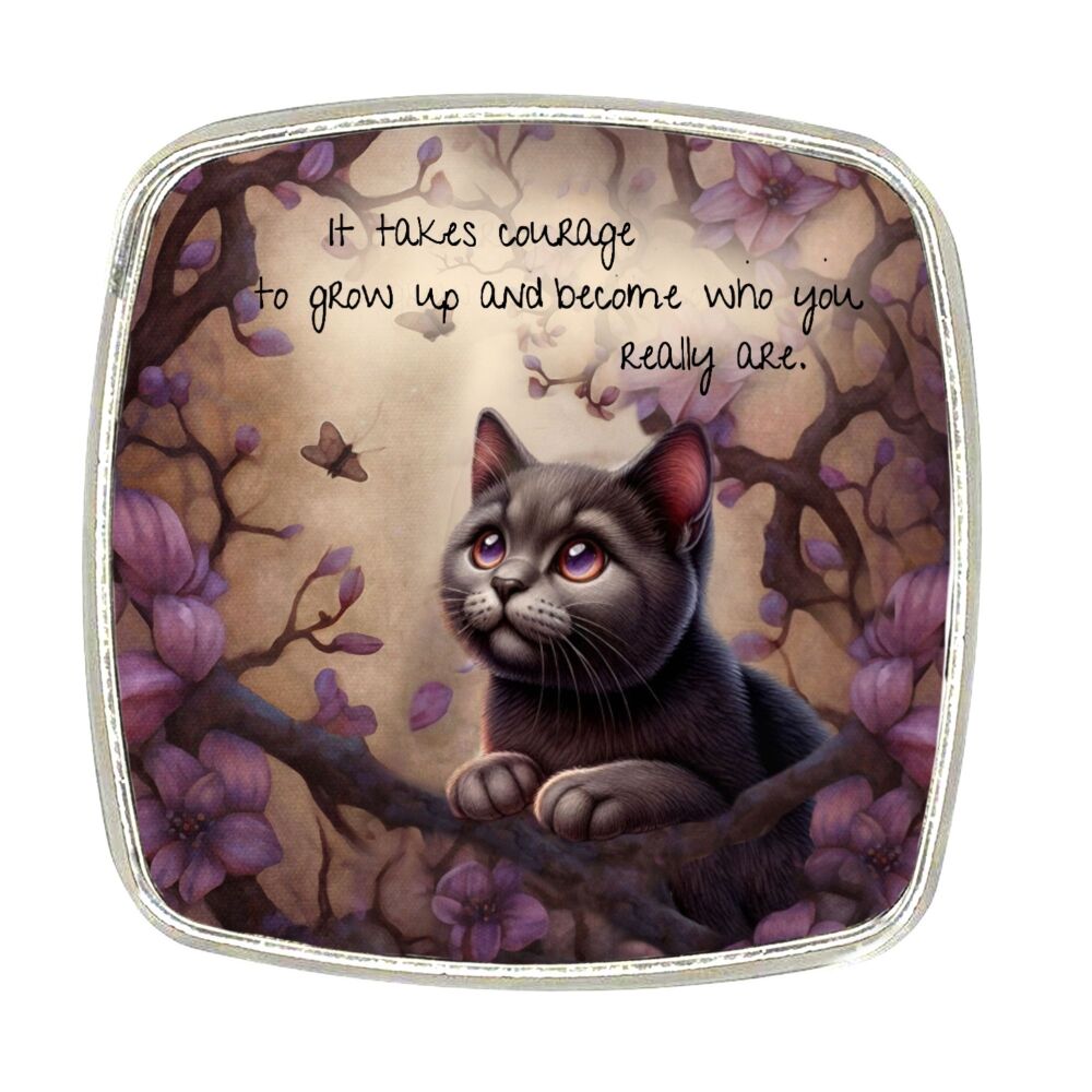 Chrome Finish Metal Magnet - Courage Kitten