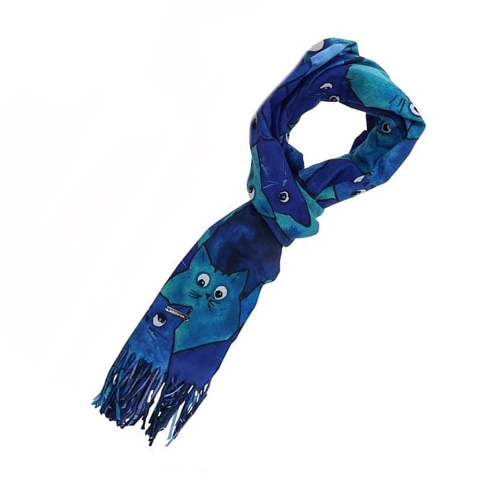 Luxury Soft Feel Quirky Cats Scarf - Blue