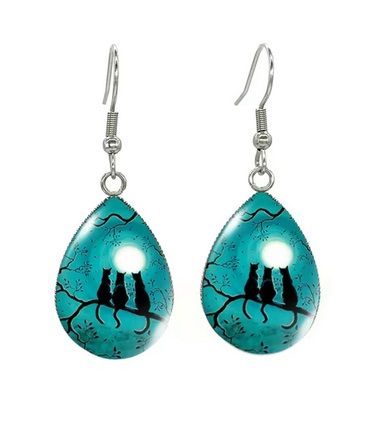 Tear Drop Cabochon Cat Earrings - 13