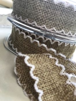 Crochet edged, Faux Burlap ribbon
