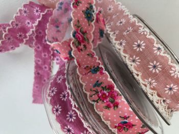 Crochet edged pretty ribbon in pinks