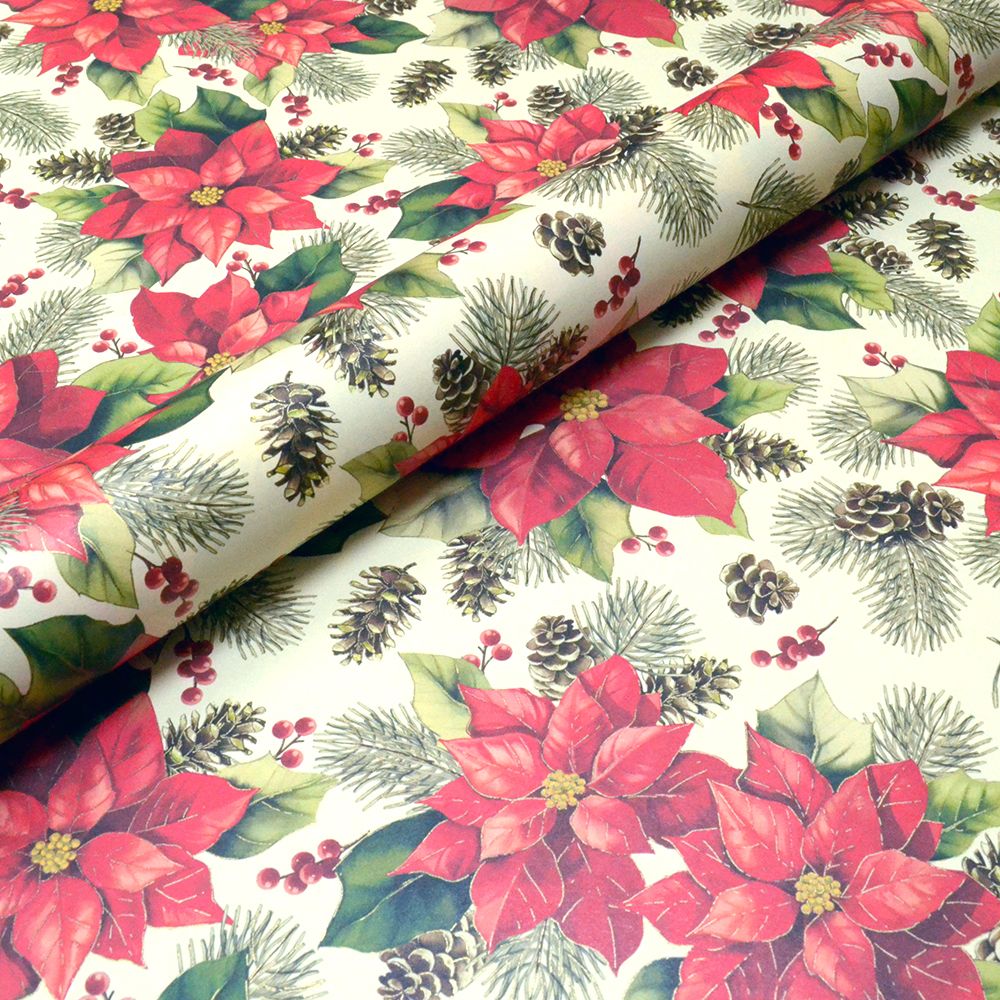 Poinsettia and Pinecones