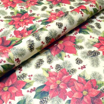 Poinsettia and Pinecones