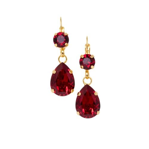 Ruby Red Double Drop Earrings Ruby Crystal Double Drop Earrings