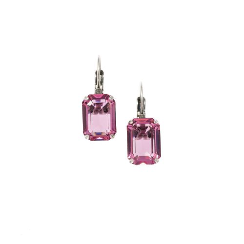 Rose Pink Octagon Crystal Earrings 