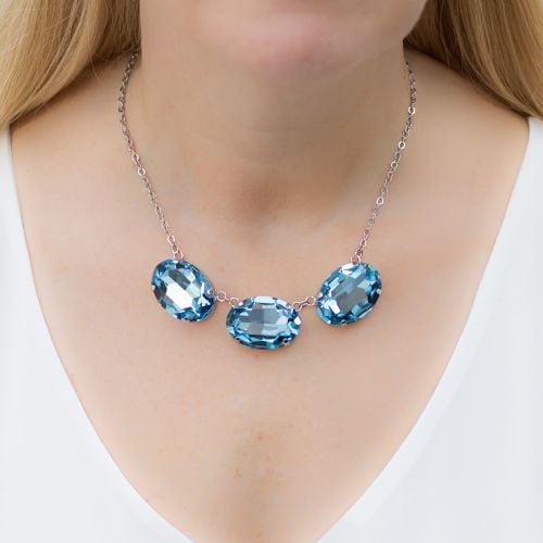 Large Aquamarine Triple Oval Necklace