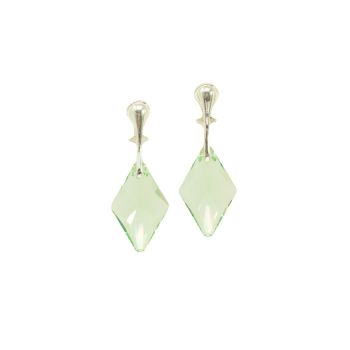Clip On Sterling Silver Green Deco Crystal Earrings 