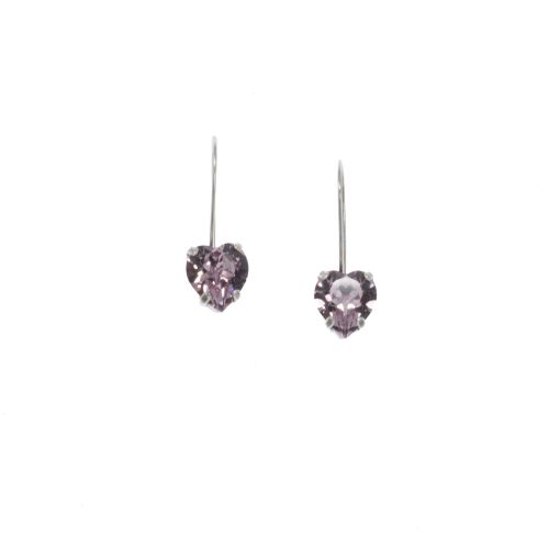 Amethyst Heart Crystal Drop Earrings