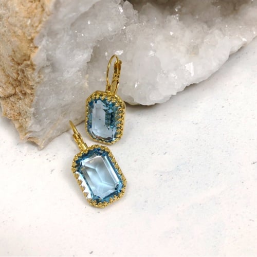 Aquamarine Octagon Crown Earrings
