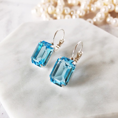 Aquamarine Octagon Crystal Earrings