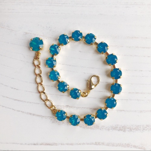 Caribbean Blue Opal Small Crystal Tennis Bracelet 
