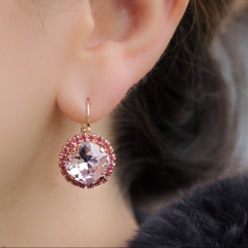 Rose Pink Square Cushion Earrings
