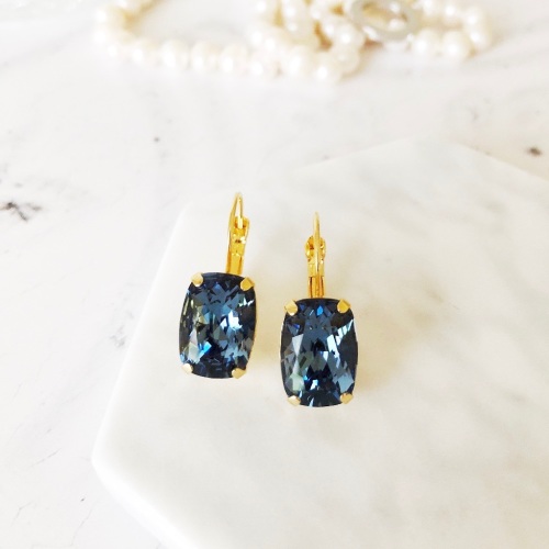 Sapphire Blue Cushion Crystal Earrings