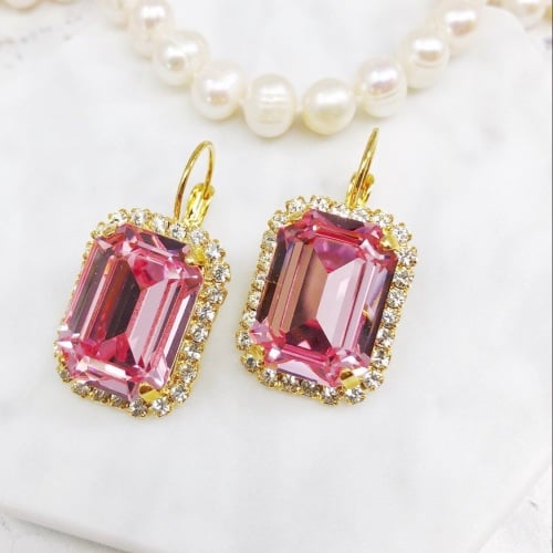 Light Rose Pink Crystal Earrings - Large