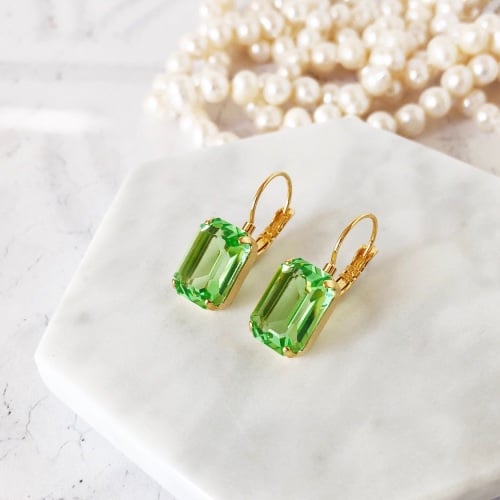Peridot Green Octagon Crystal Earrings