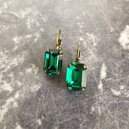 Emerald Green Octagon Crystal Earrings