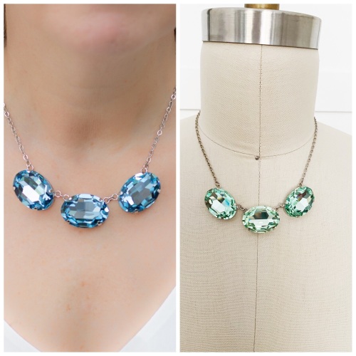 Large Aquamarine or Chrysolite Triple Oval Necklace