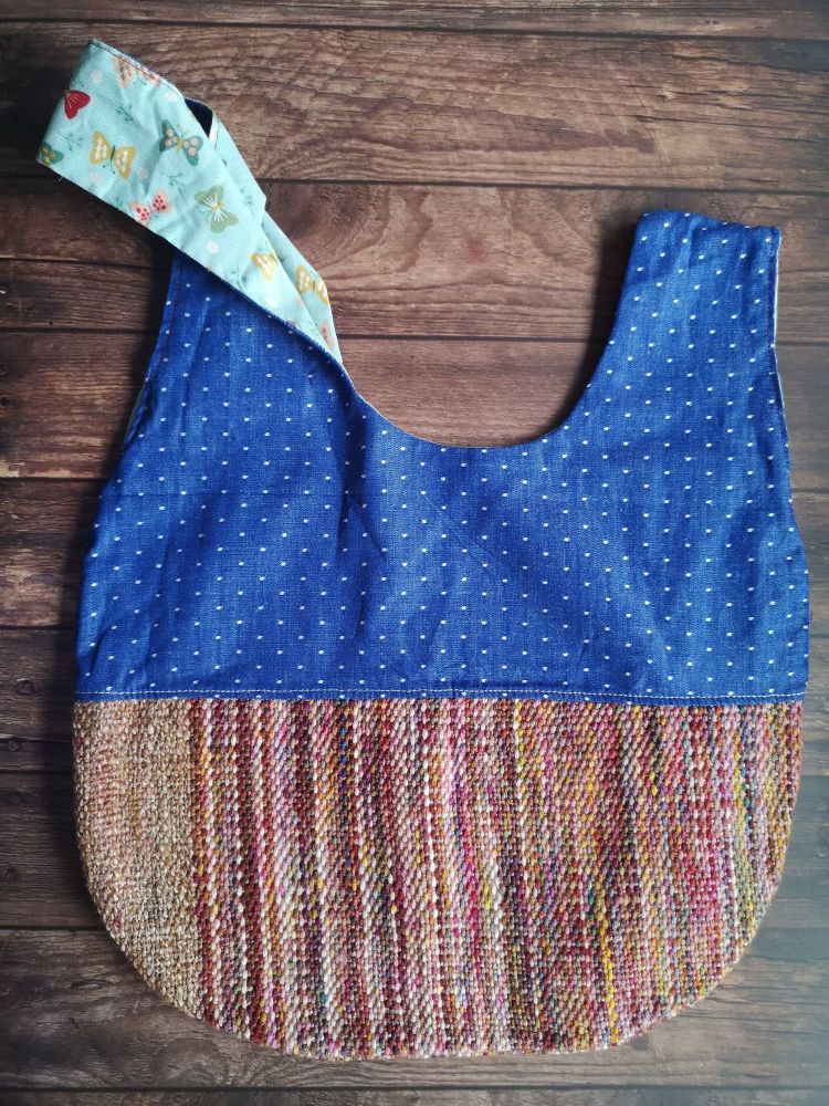 Hand woven & Denim / Butterflies Medium Project Bag 