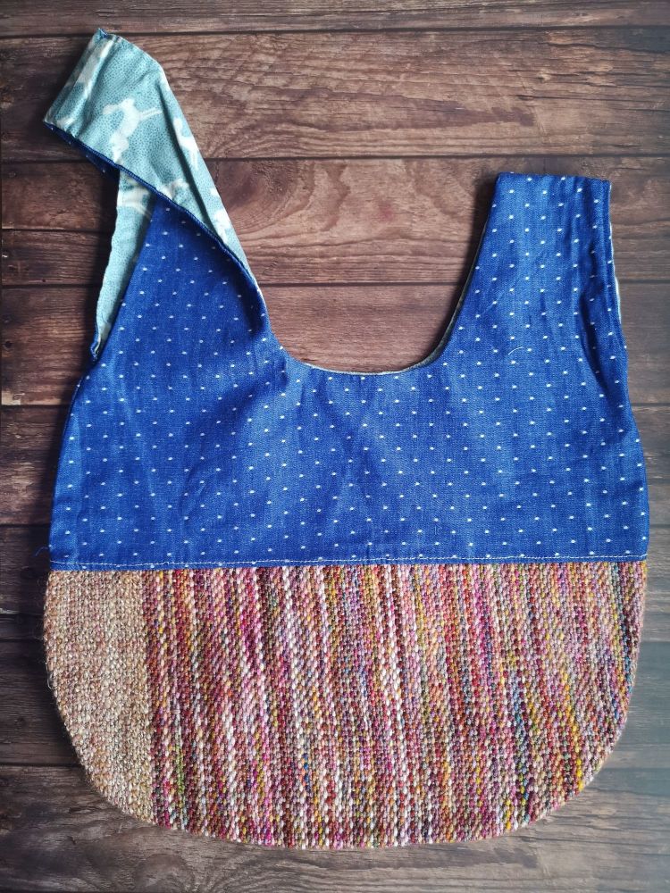 Hand woven & Denim / Hares Medium Project Bag 
