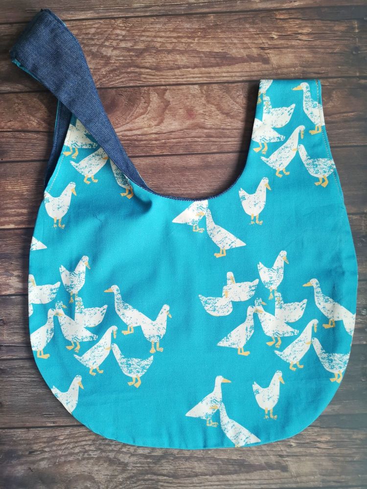 Goose / Denim Japanese Knot Style  Project Bag - Slip inner pocket