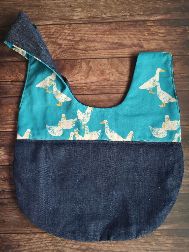 Goose / Denim Japanese Knot Style  Project Bag - Zippered inner pocket