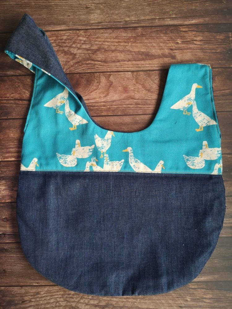 Goose / Denim Japanese Knot Style  Project Bag - Slip inner pocket