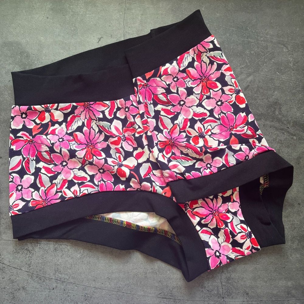 LARGE Boy Shorts UK 14-16 - Hot Pink Flowers