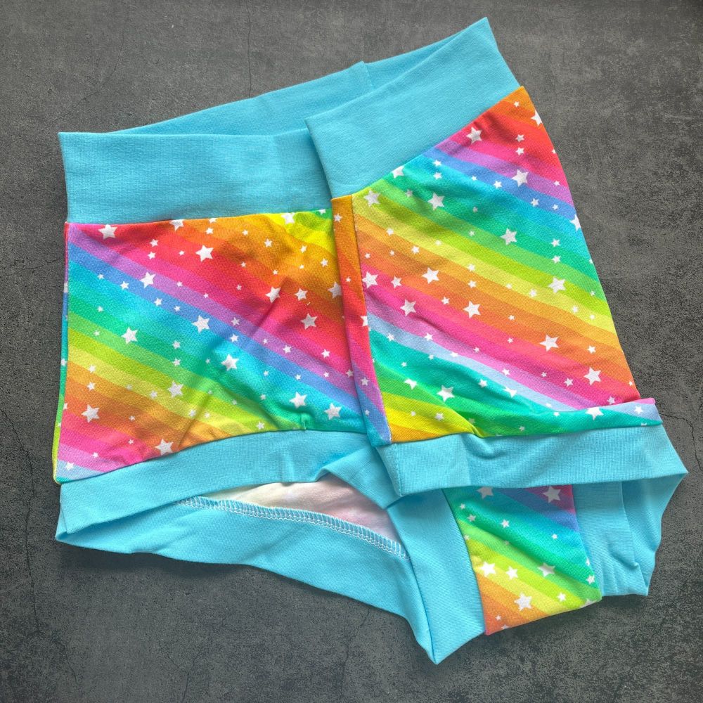 LARGE Boy Shorts UK 14-16 - Pastel Rainbow Stars