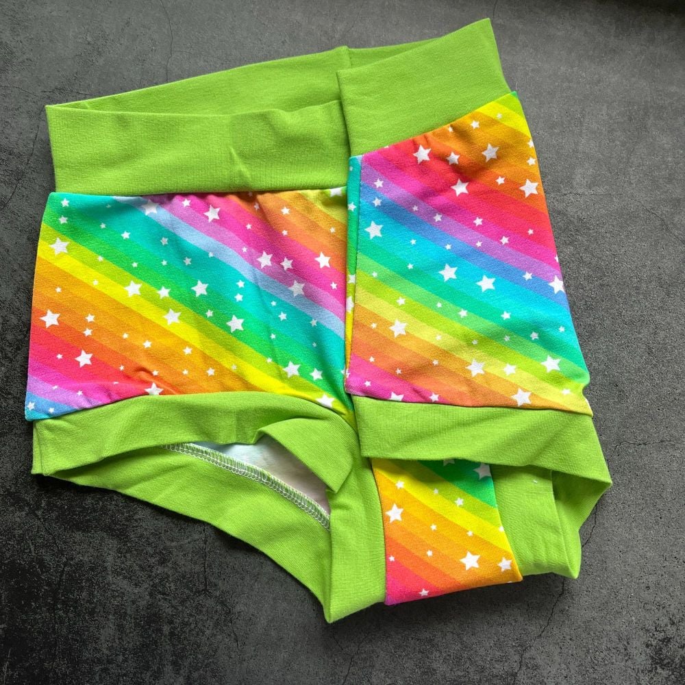 SMALL Boy Shorts UK 6-8 - Rainbow Pastel Rainbows