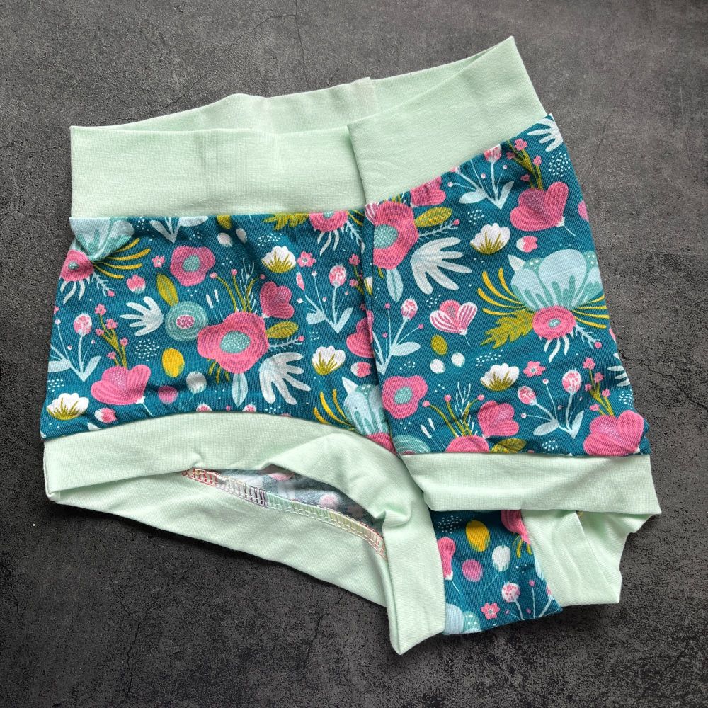 SMALL Boy Shorts UK 6-8 - Teal Flowers