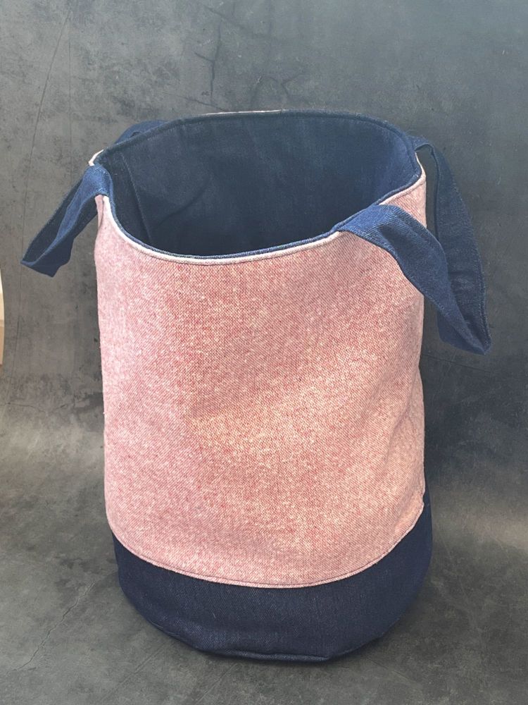Pink Woven & Denim Yarn Bucket