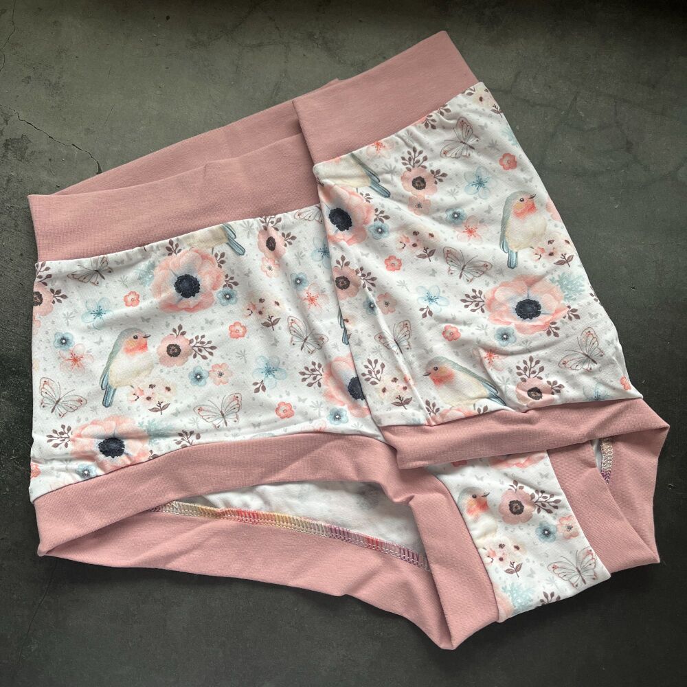 LARGE Boy Shorts UK 14-16 - Pink Poppies