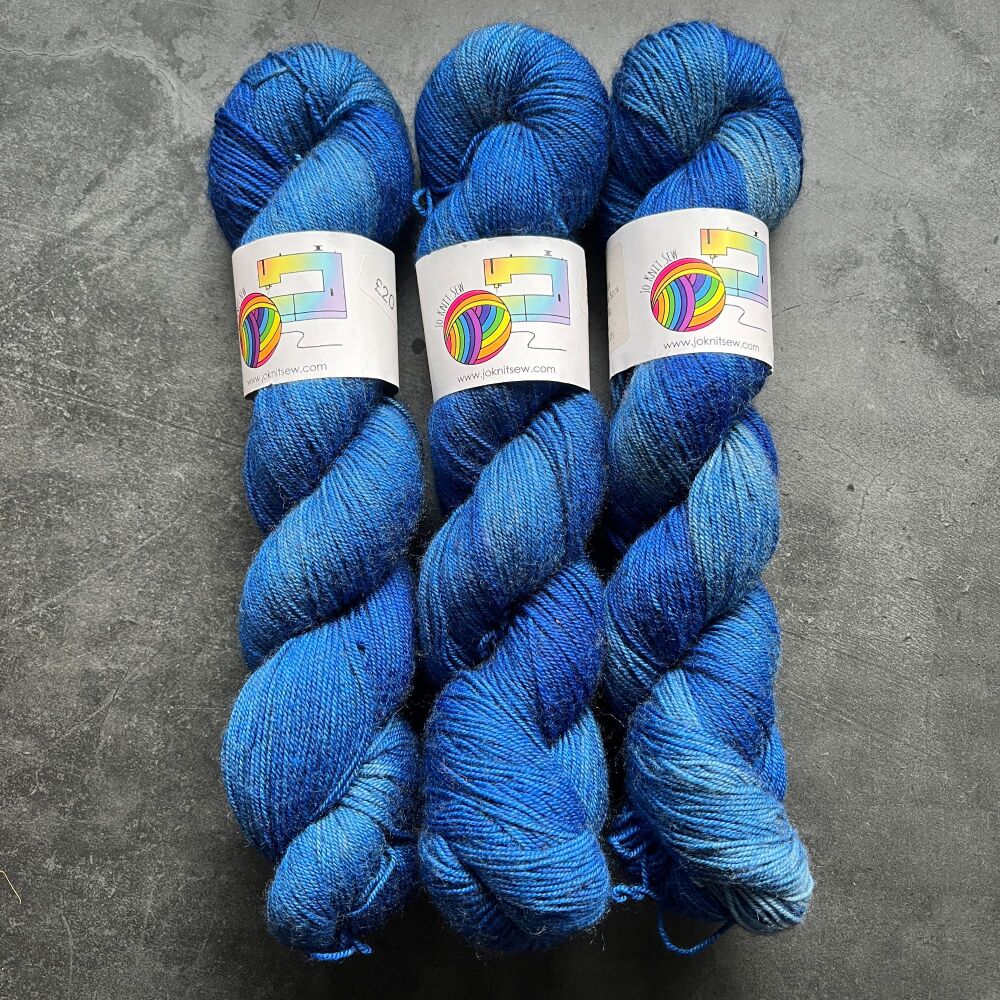 OOOFT BLUE Semi Solid on Merino / Yak / Nylon sock