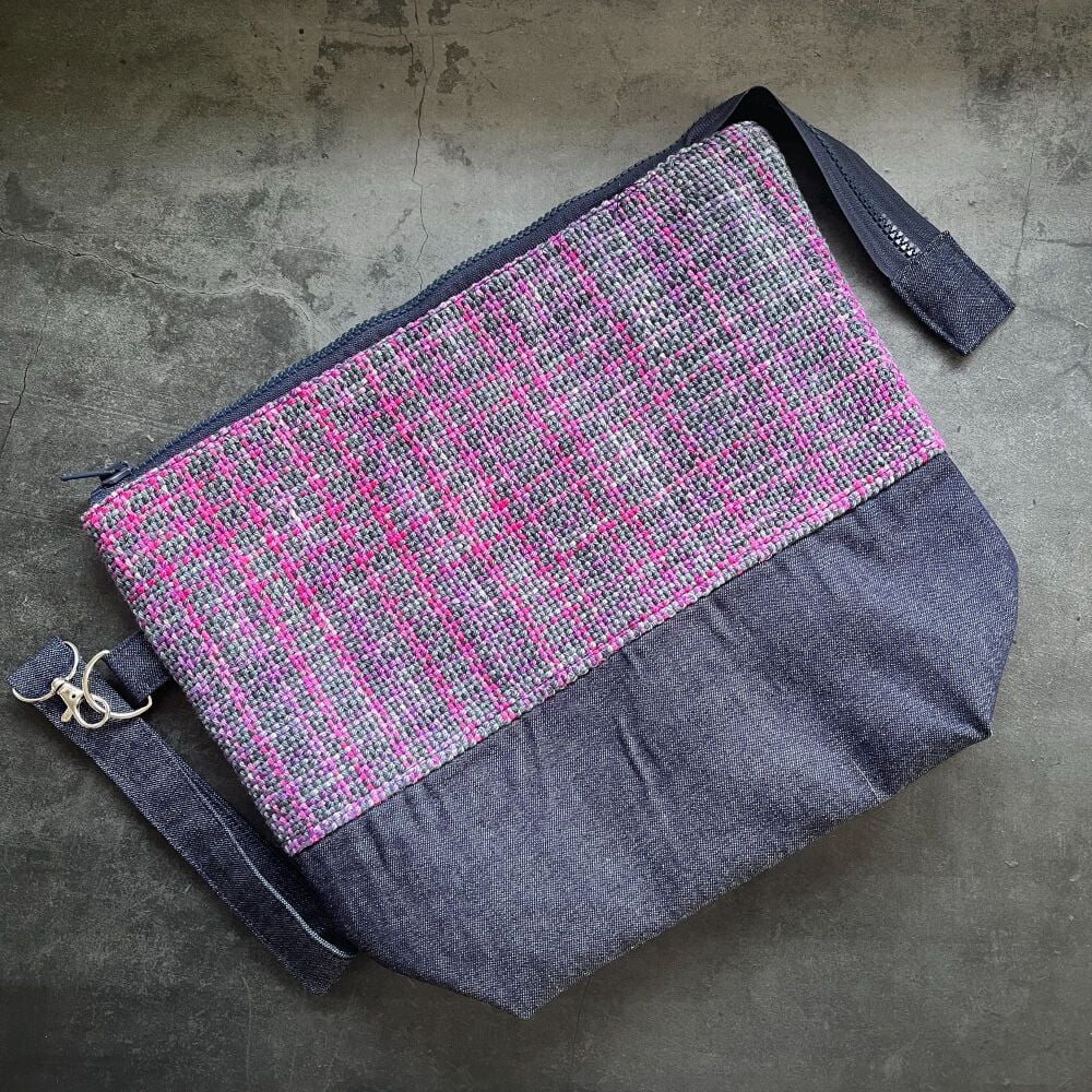 Hand Woven Cotton  / Purple Flowers Boxy Bottomed bag
