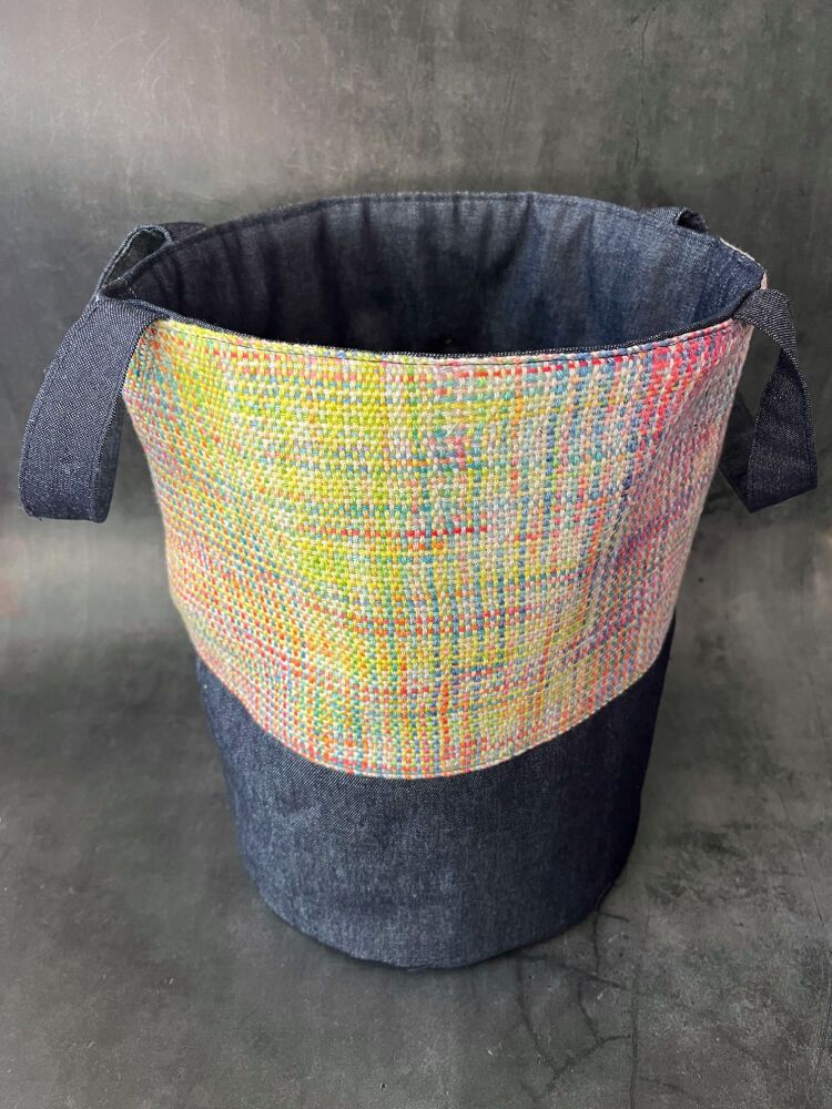 Rainbow Woven Cotton & Denim Yarn Bucket