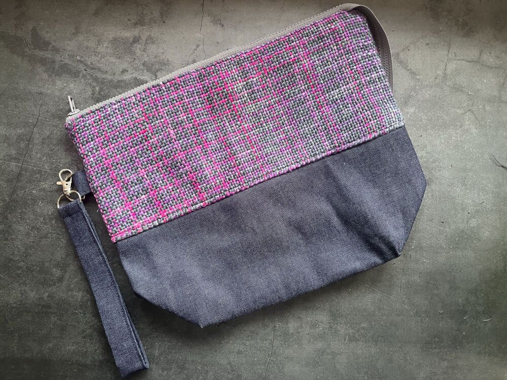 Hand Woven Cotton  / Purple Flowers Boxy Bottomed bag