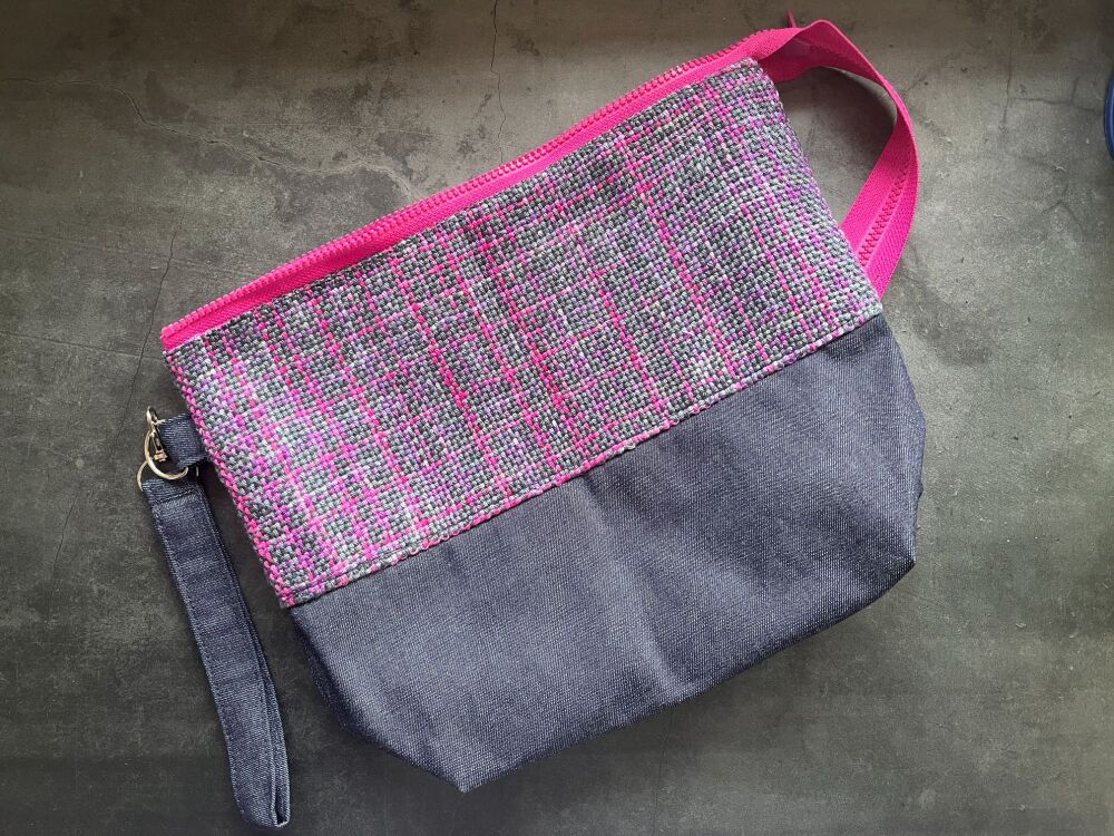 Hand Woven Cotton  / Pink Flowers Boxy Bottomed bag