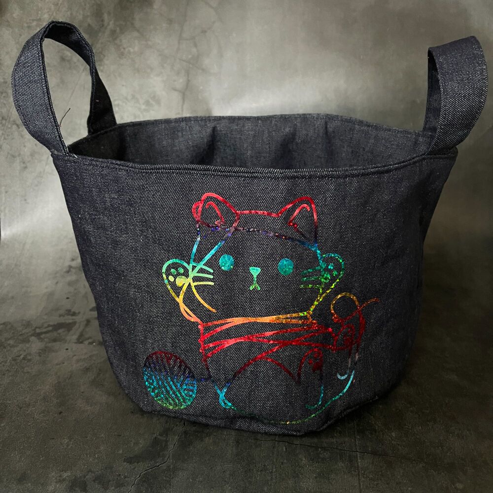 Tangled Cat - Mini Denim Yarn Bucket