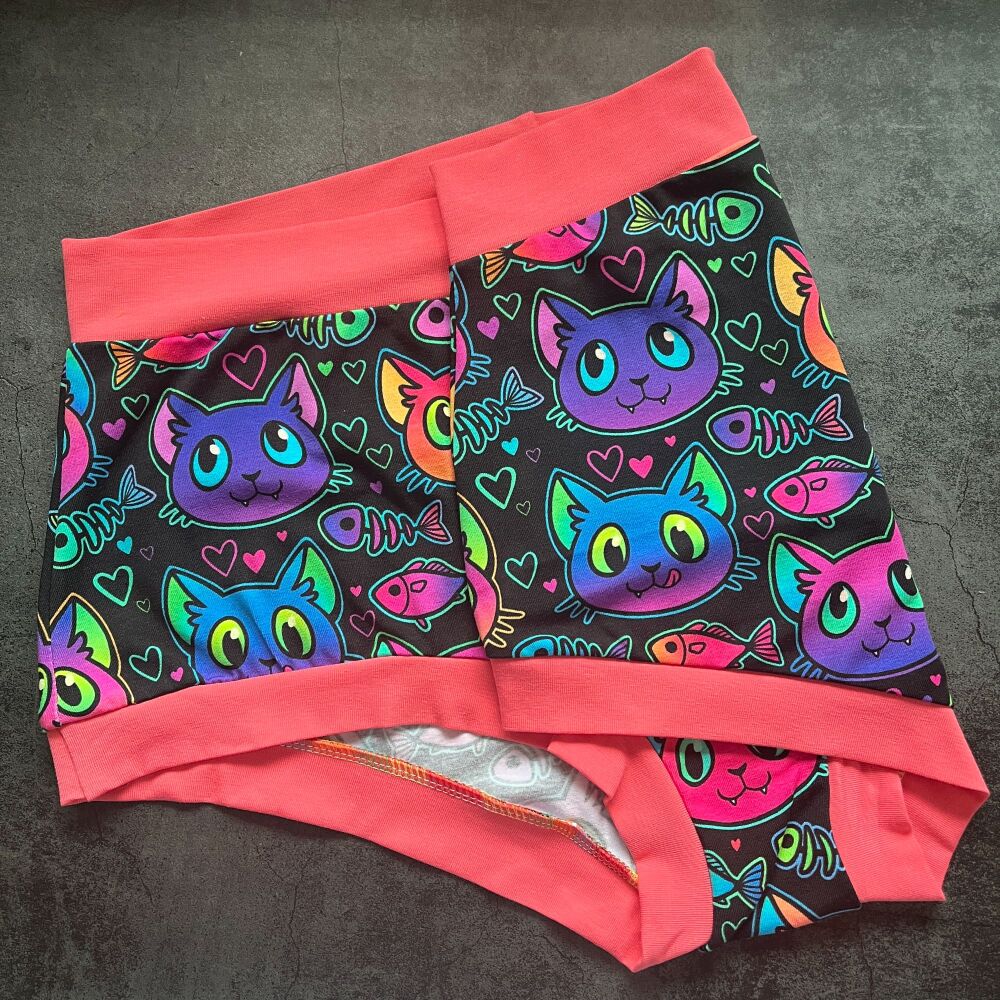 XXL Boy Shorts UK 22-24 - Neon Cats