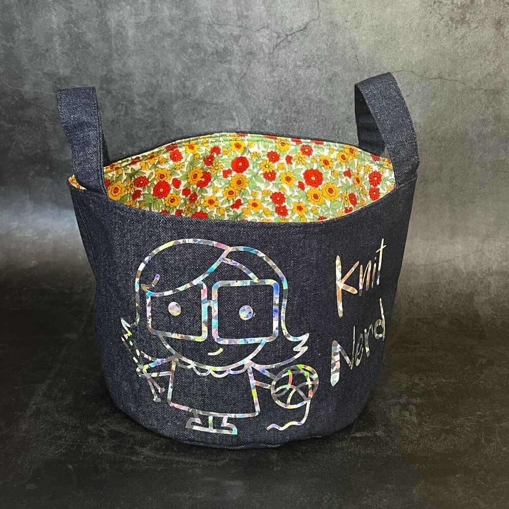 Knit Nerd - Mini Denim Yarn Bucket