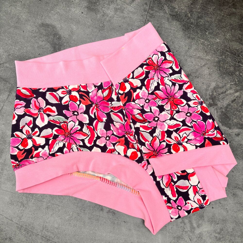 MEDIUM Boy Shorts UK 10-12 - Hot Pink Flowers