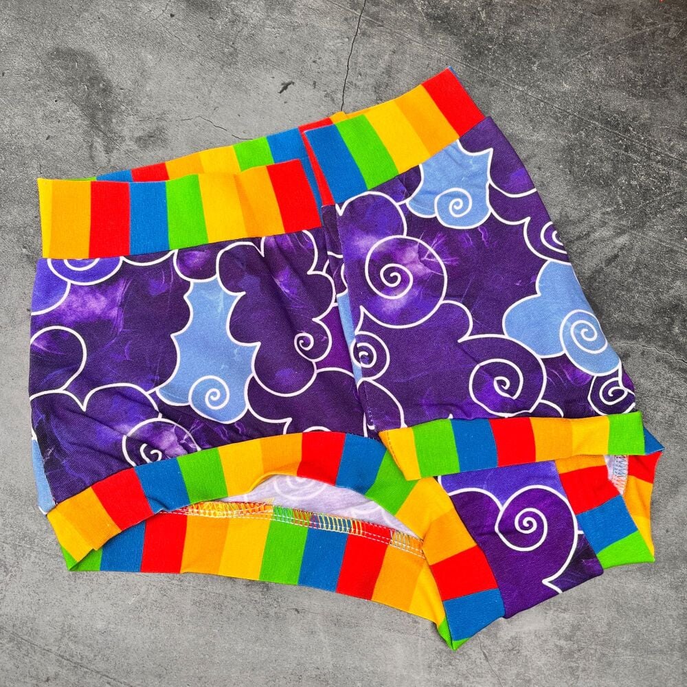 LARGE Boy Shorts UK 14-16 - Stormy Rainbows