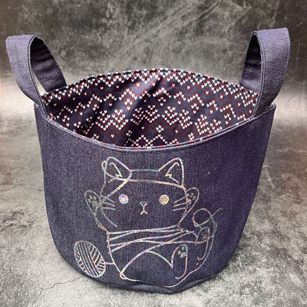 Tangled Cat - Mini Denim Yarn Bucket