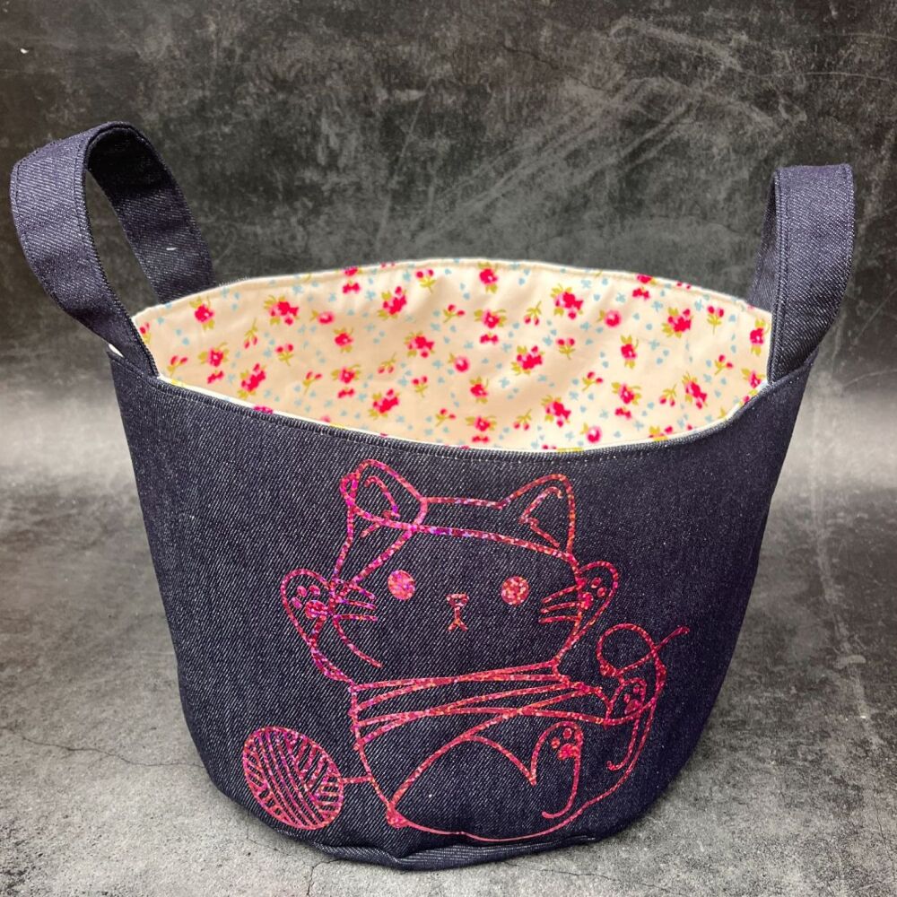 Tangled Cat - Mini Denim Yarn Bucket