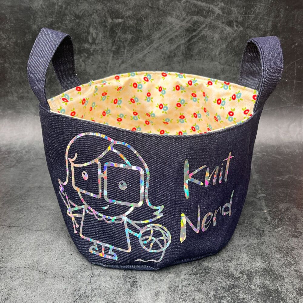 Knit Nerd - Mini Denim Yarn Bucket