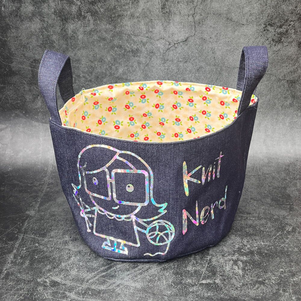 Knit Nerd - Mini Denim Yarn Bucket