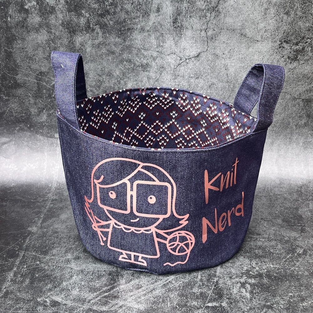 Knit Nerd - Mini Denim Yarn Bucket
